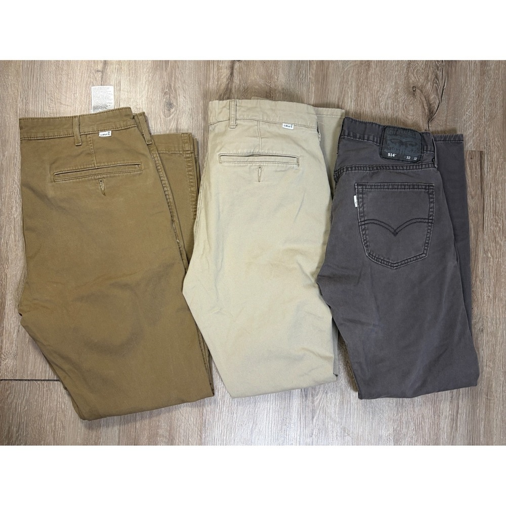 Lot of 3 Levi Chinos Mens 32x32 (Fits 32x30) Gray Tan Brown 514 Tapered